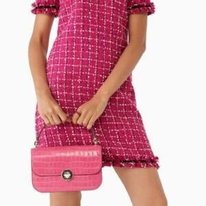 Tory Burch pink Audrey leather croco embossed flap crossbody bag